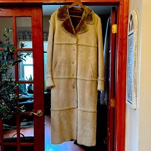Brandon Thomas tan leather duster full length coat.XL